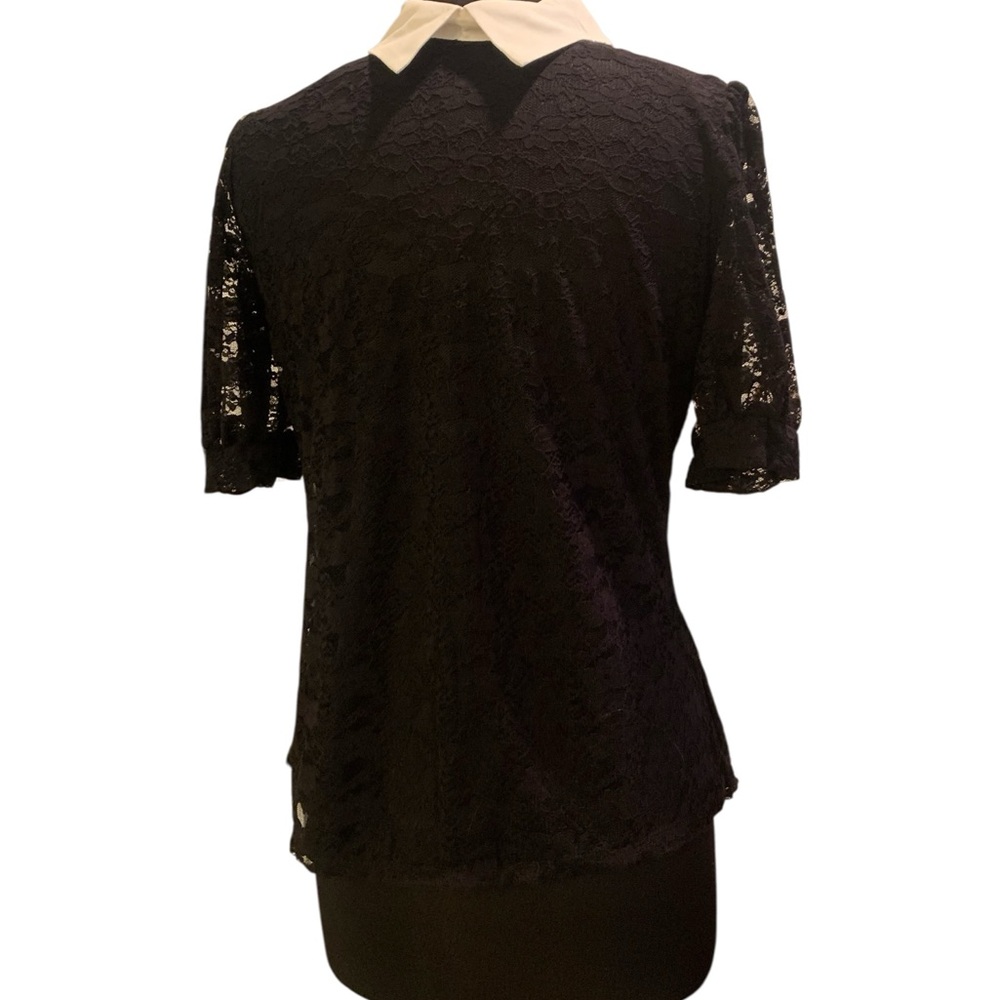 Petite Chic Black Lace Blouse with White Collar - Picture 6 of 8